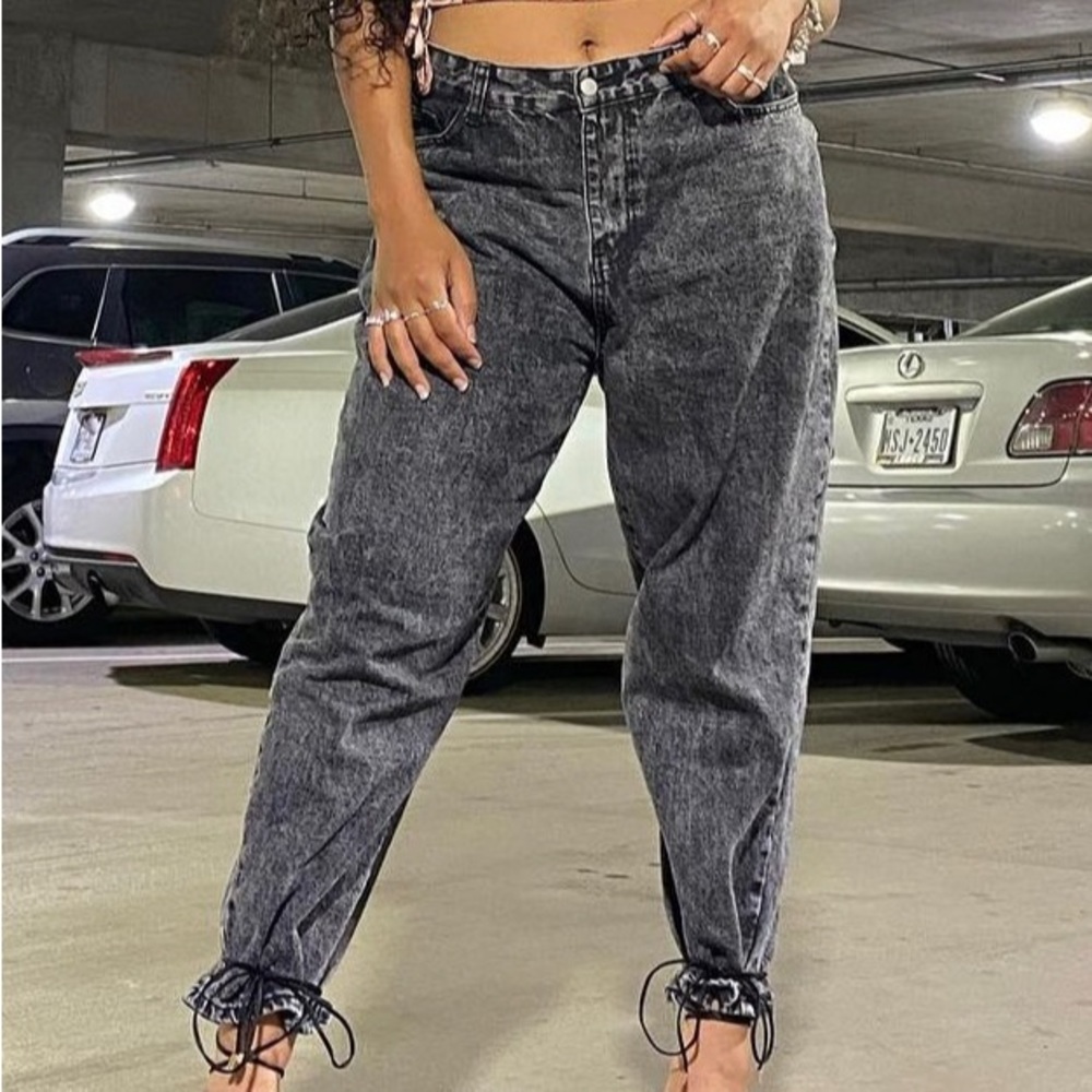 Shein curve black denim acid wash torn distressed straight leg jeans 0XL